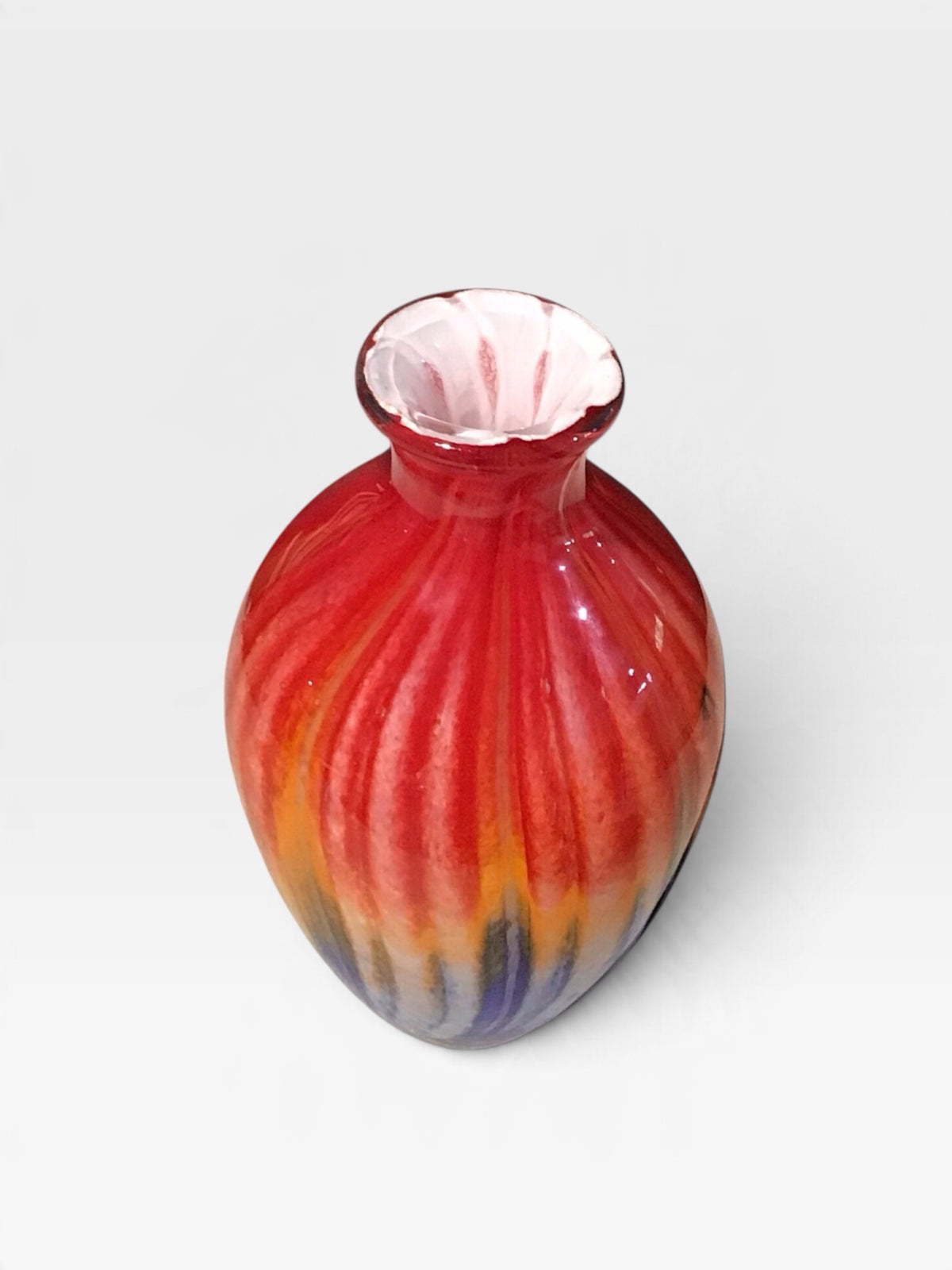 Vibrant Colored Hand Blown Glass Vase 6"Diam x 10.5" H