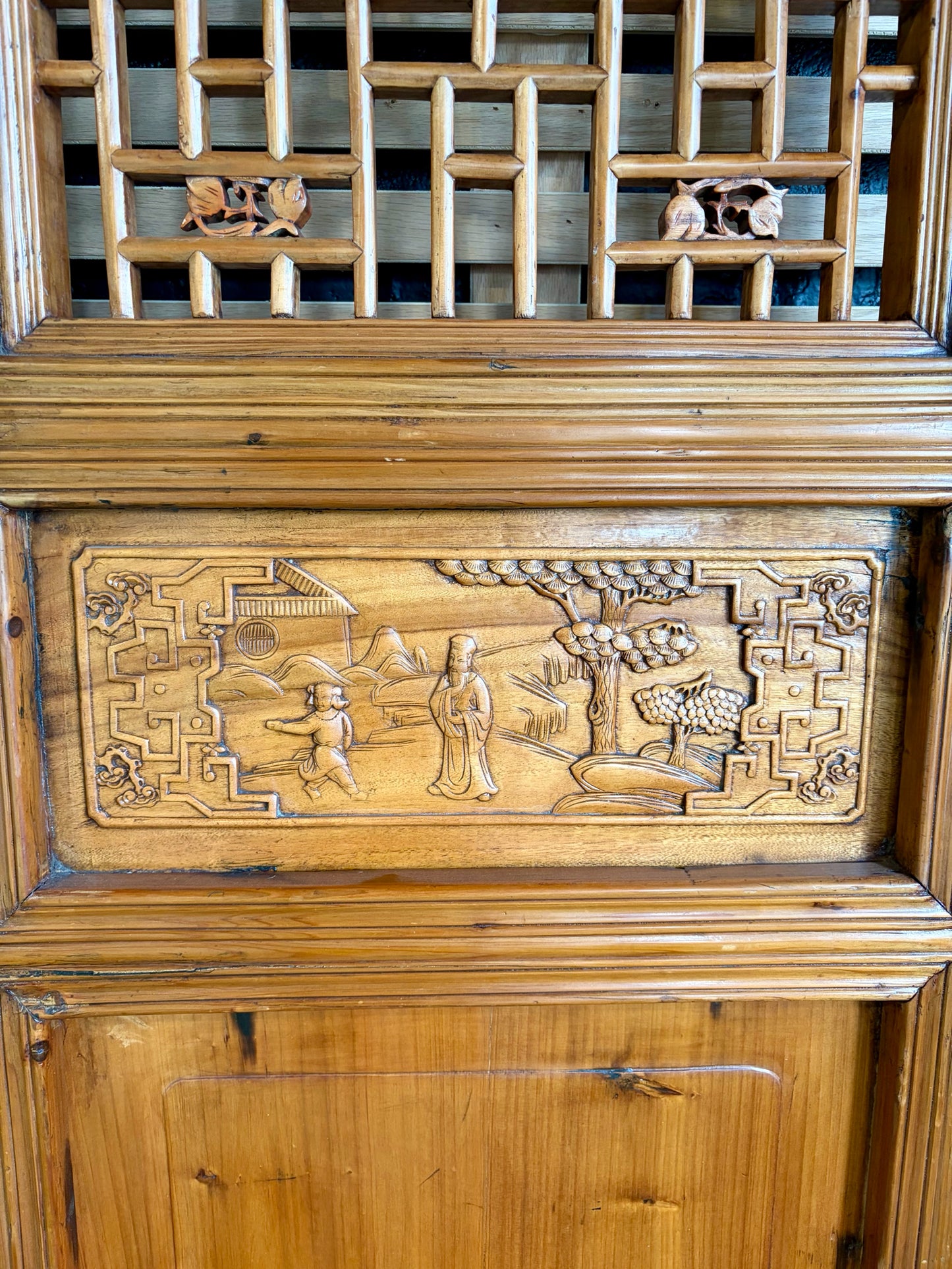 Pair of VTG Chinese Carved Wood Door Panels, 98"H x 25"W x 2.5"D