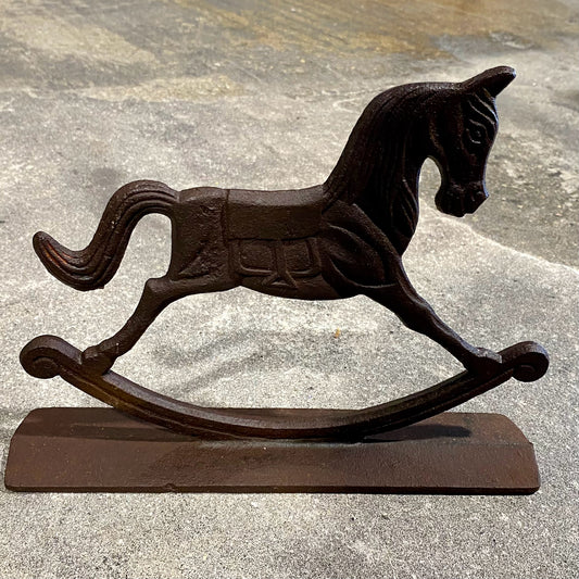 Vintage Cast Iron Rocking Horse Doorstop, 8.25"H x 2.5"D x 11"W