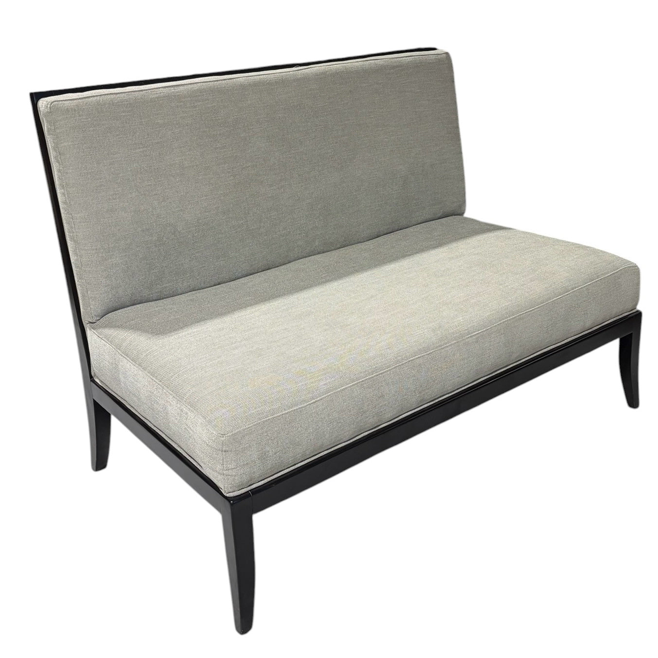 Grey Fabric and Dark Wood Bernhardt Settee, 49.5"W x 28"D x 36"H