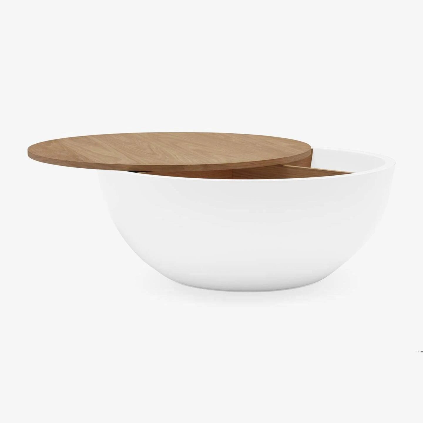 Feather Geary Storage Coffee Table, Oak & White, 35.75" Dia x 15.5" H