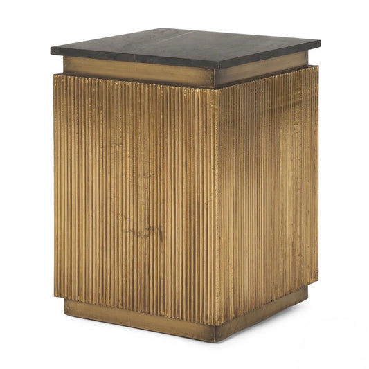 Satima Black Marble w/ Gold Metal Square Fluted Accent Table, 16"W x 16"D x 22"H