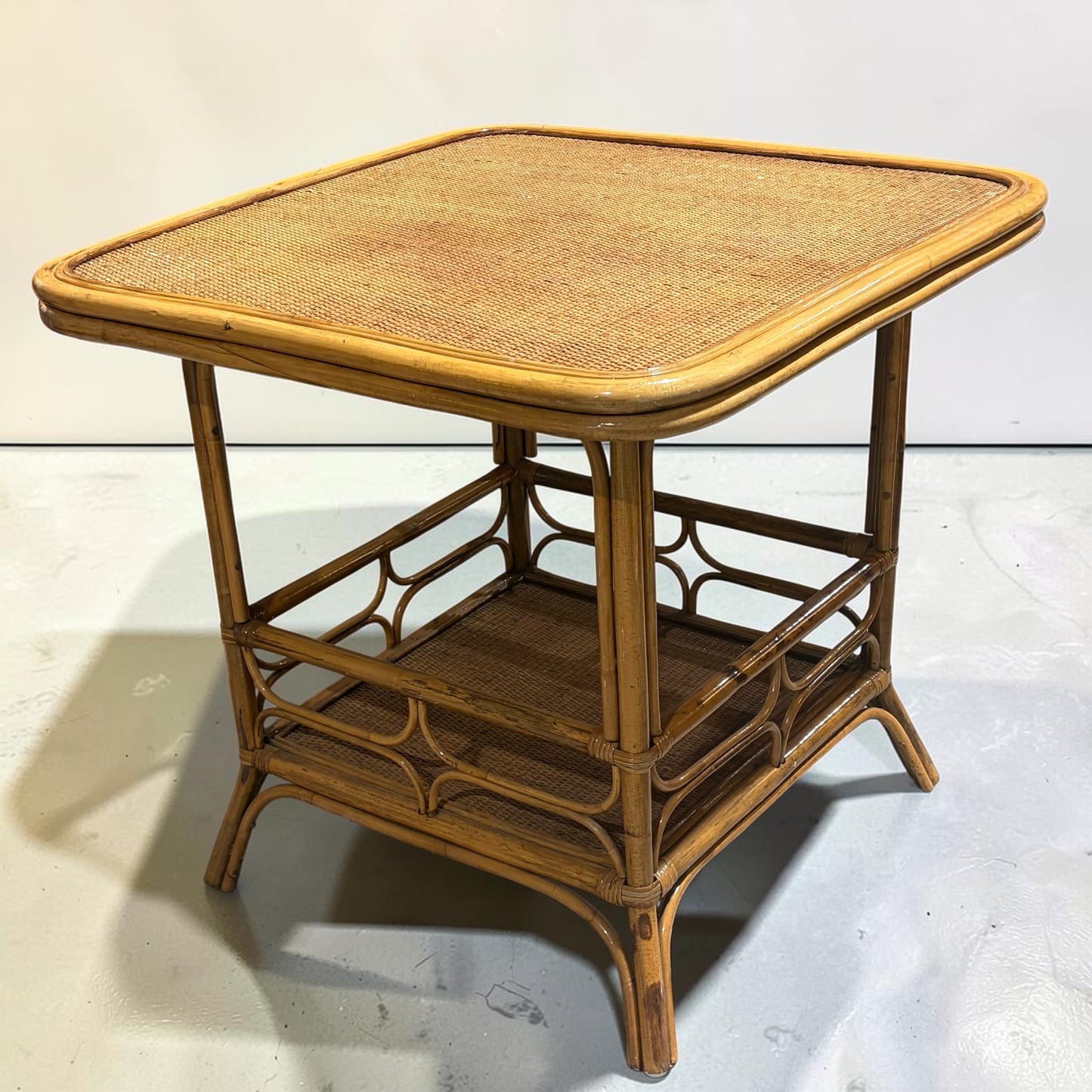 VTG Rattan & Cane Game Table, 32"W x 32"D x 30.25"H