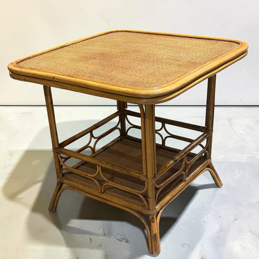 VTG Rattan & Cane Game Table, 32"W x 32"D x 30.25"H