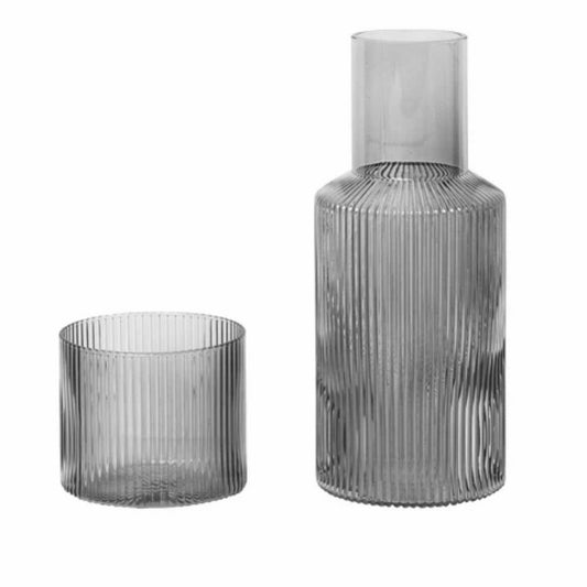 Ripple Carafe Set, Smoke, 3"Dia x 7.1"H