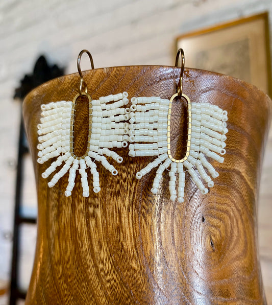 Fringe Earrings, Ivory, Carrie Price Wearable Art