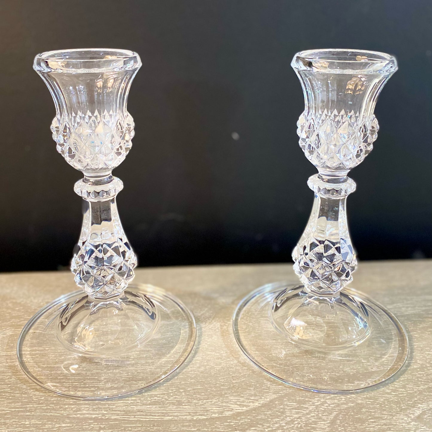 Set of 2 Cristal D'Arques Crystal Candlestick, 6.5"H x 4"D