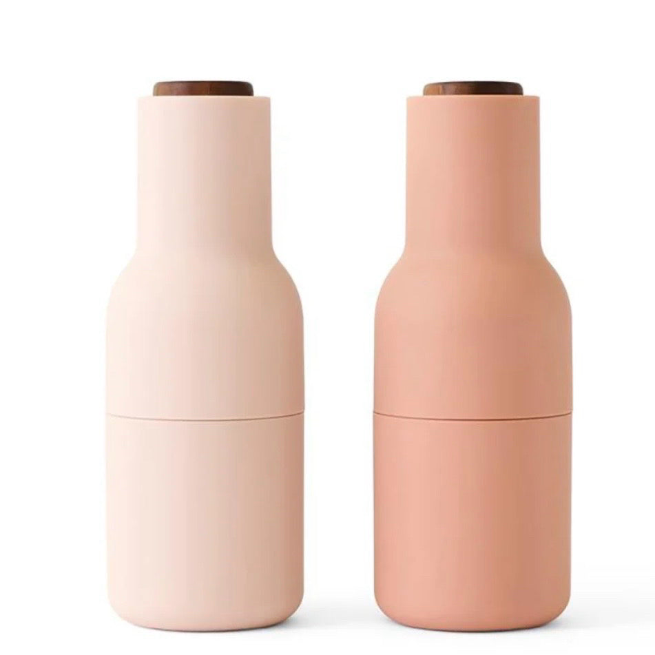 Audo Copenhagen Bottle Grinders Set, Nude (Silicone) / Walnut, 8"H