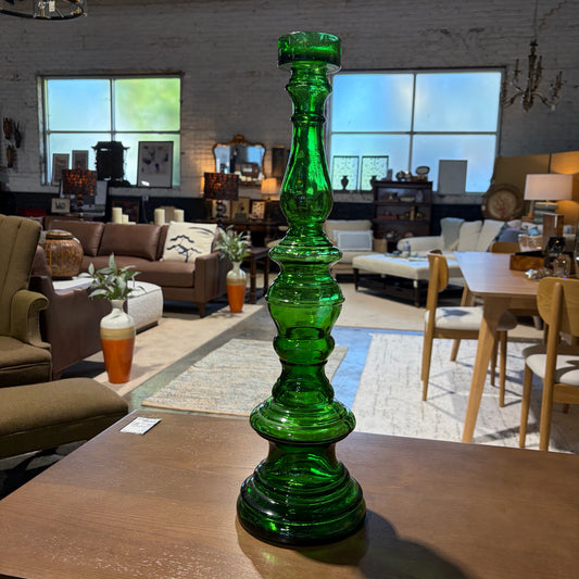 VTG Green Glass Candle Holder, 19"H x 5.5"Dia