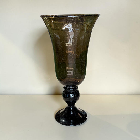Smoked Brown Bubbled Glass Footed Vase, 11"Dia x 21.25"H