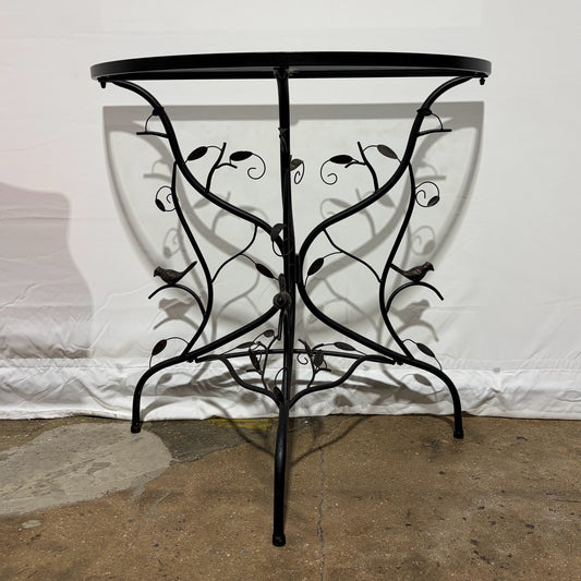Metal Glasstop Demilune Accent Table with, 30"W x 30"H x 14"D