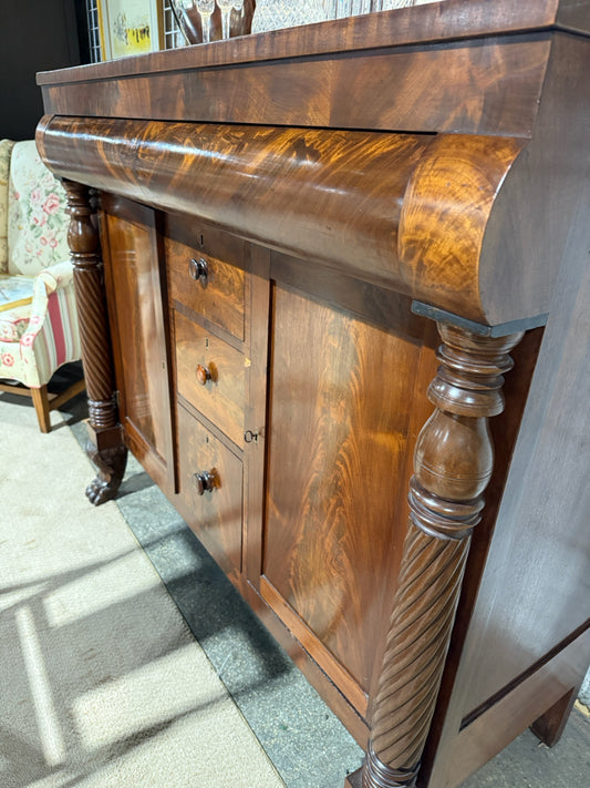 Antique Empire Barley Twist sideboard, mahogany, 54"W x  22.5"D x 60"H