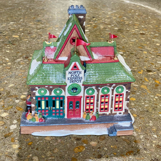 Heritage Village Collection, Porcelain, North Pole Depot, 6.75"H x 7"W x 5.5"D