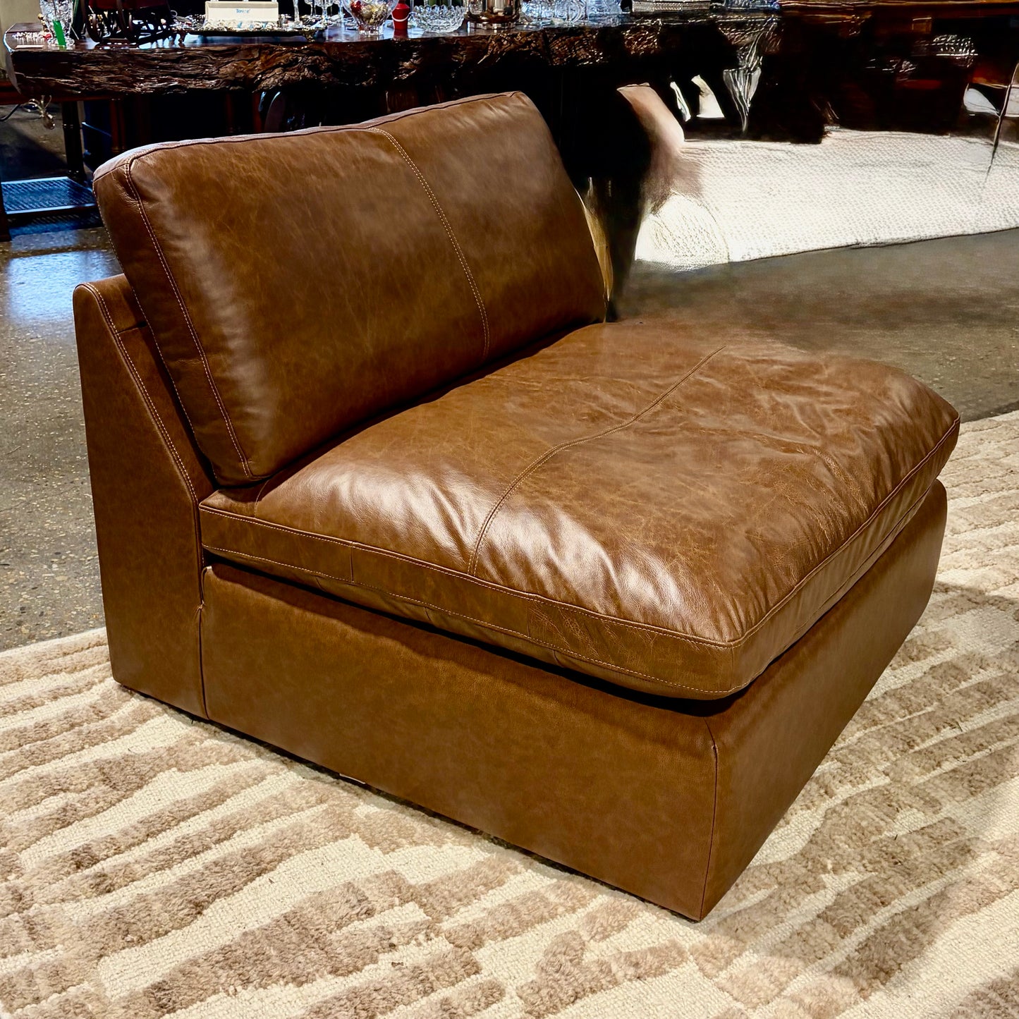Armless Leather Chair, Caramel, 40"W x 41"D x 36"H