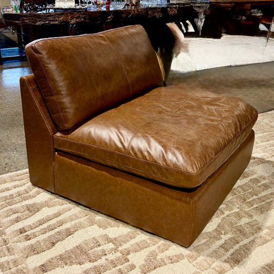 Armless Leather Chair, Caramel, 40"W x 41"D x 36"H
