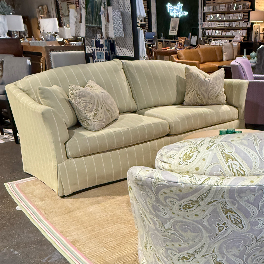 Sherrill sofa, celadon stripe, down mix, 3 pillows, 92"W x 38"D x 38"H