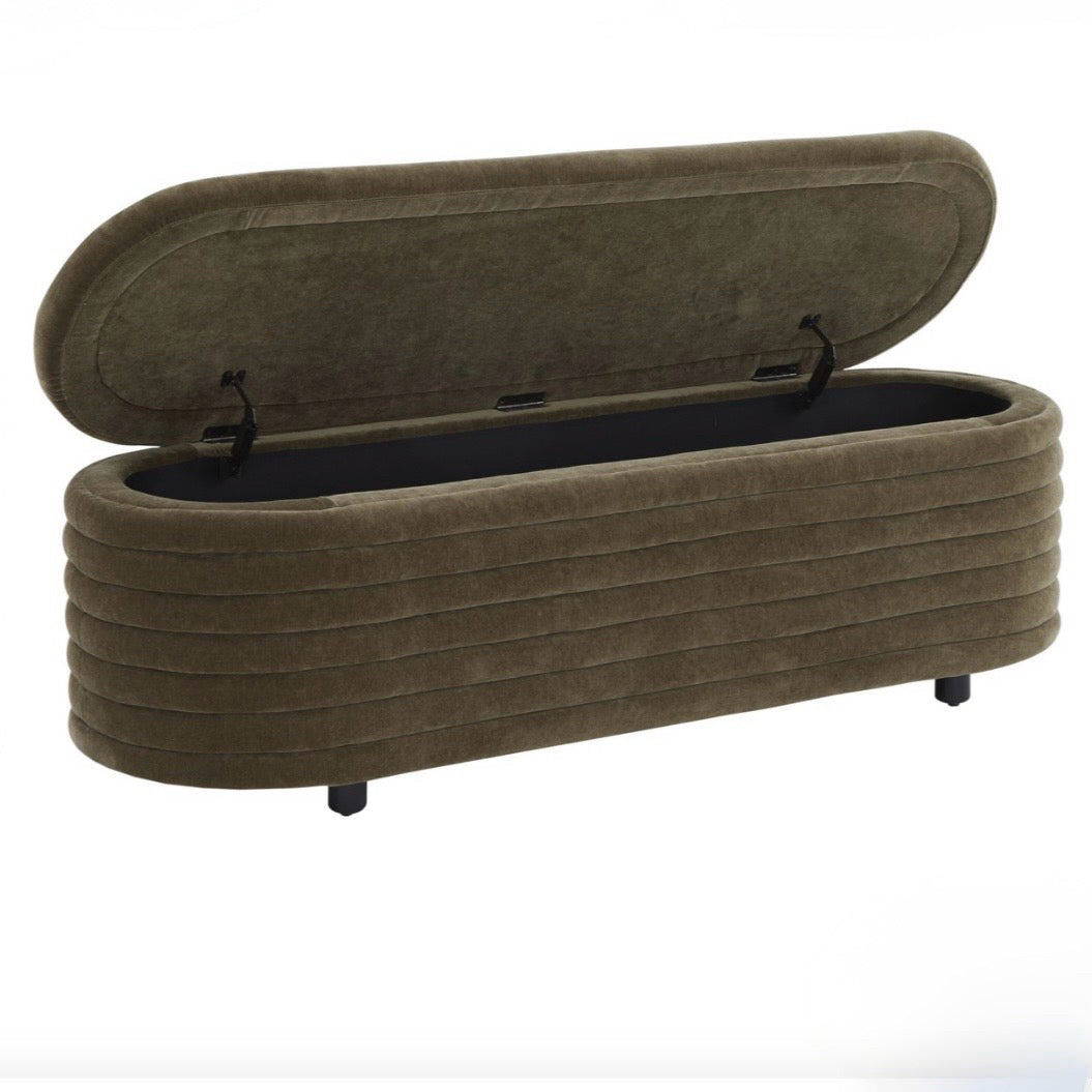 Jaymie Velvet Storage Bench, Dk Olive, 60"W x 18.9"D x 18.9"H
