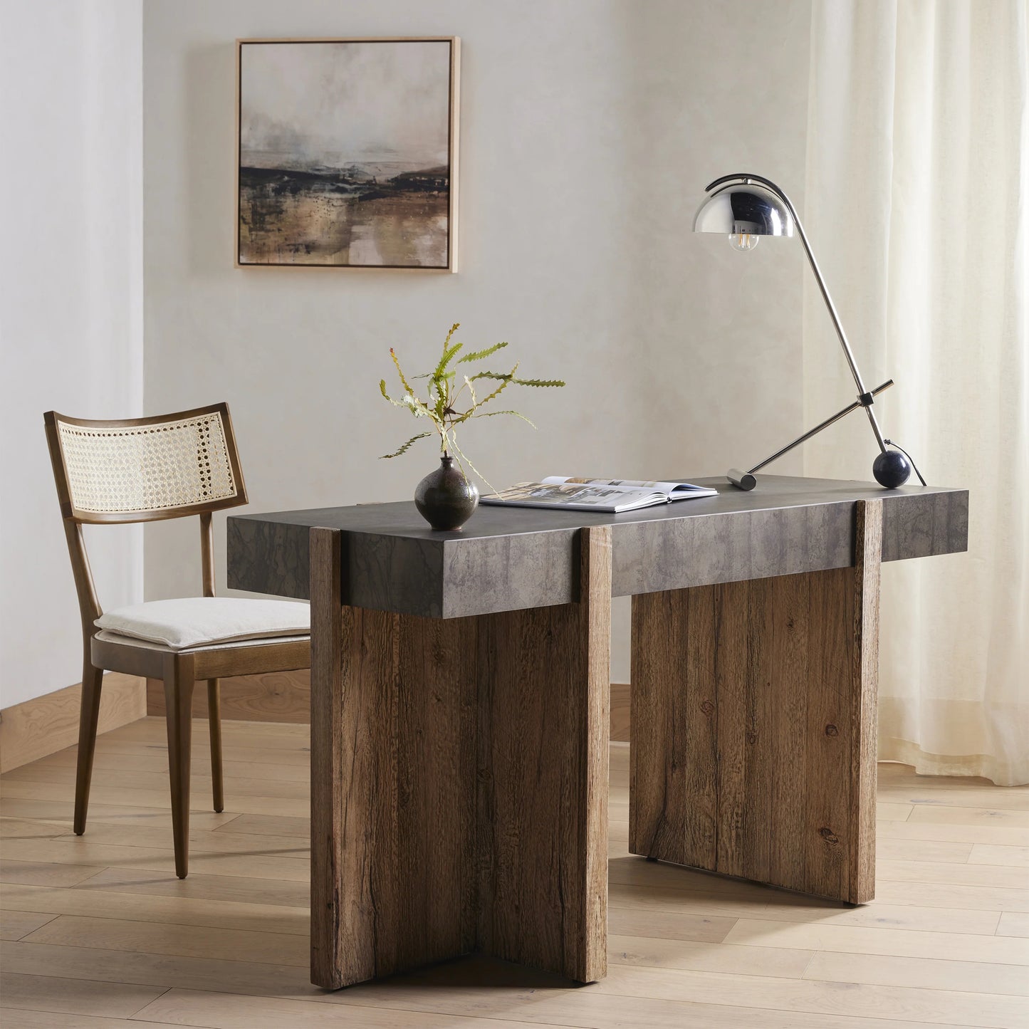 Four Hands Britt Dining Chair, Flax & Nettlewood, 19.75" W x 24.75" D x 36.5" H