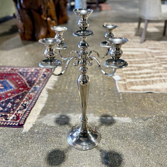 Traditional Four Arm / Five Candle Candelabra, Chrome Finish, 18" Dia x 28" H