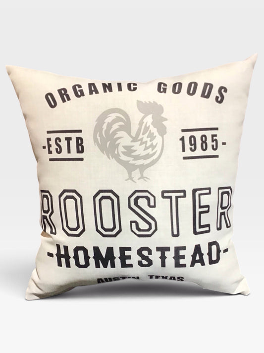Outdoor Pillows, Rooster & Red Truck, Pair, 15"Sq x 7"D