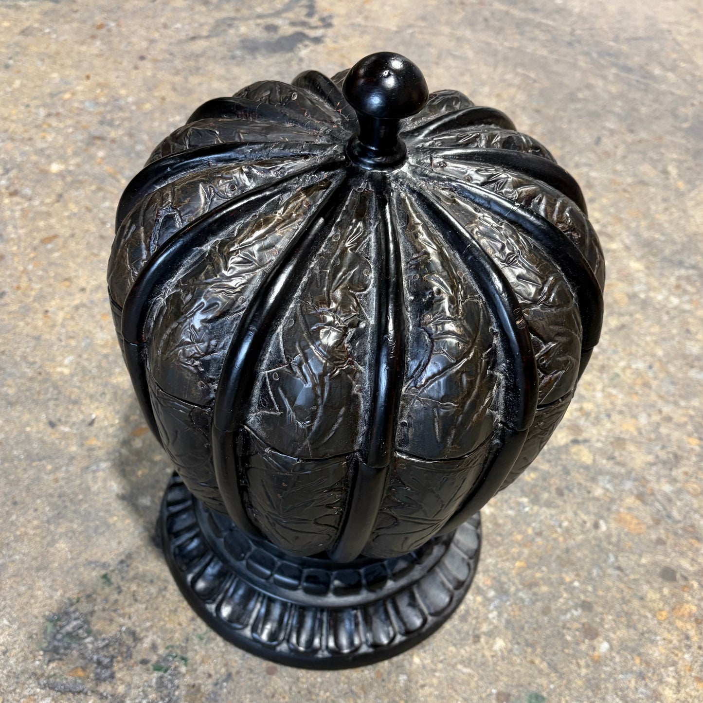 Black "Wood" Carved Canister W/Lid, 13.5"H x 9.5"D x 9.5"W