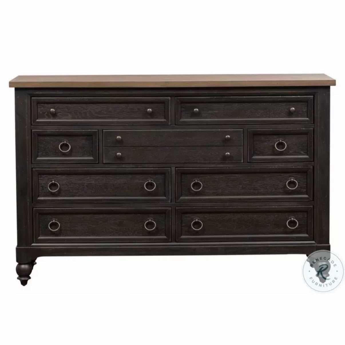 Americana Farmhouse Black 9 Drawer Dresser, 66"W x 18"D x 42"H