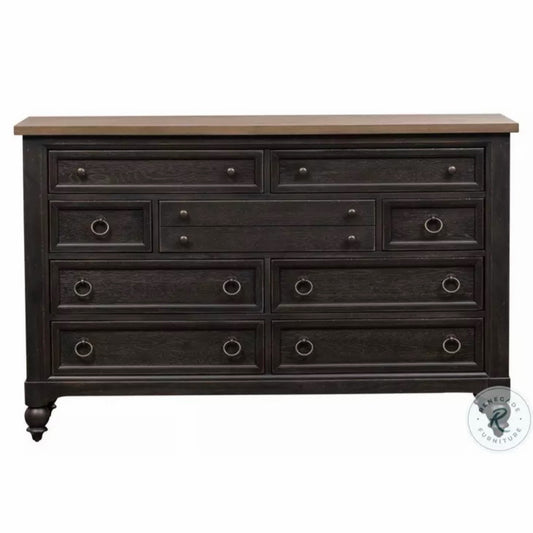 Americana Farmhouse Black 9 Drawer Dresser, 66"W x 18"D x 42"H