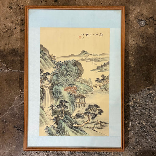 VTG Shan Shui Ink & Water Color on Silk, 18"W x 25.75"H x .5"D
