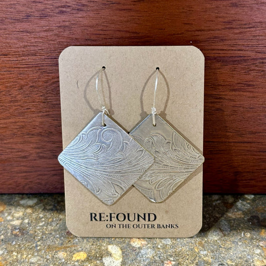 Silverplate over brass square botanical earrings
