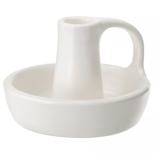 Ceramic Candlestick Holder, White, 3"