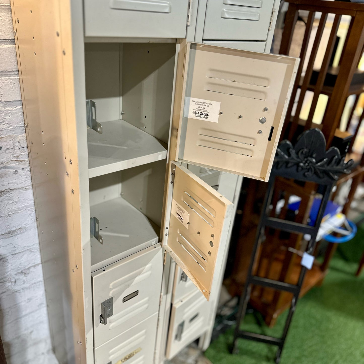 Vintage Six Compartment Locker, Cream, 12" L x 12" W x 78" H