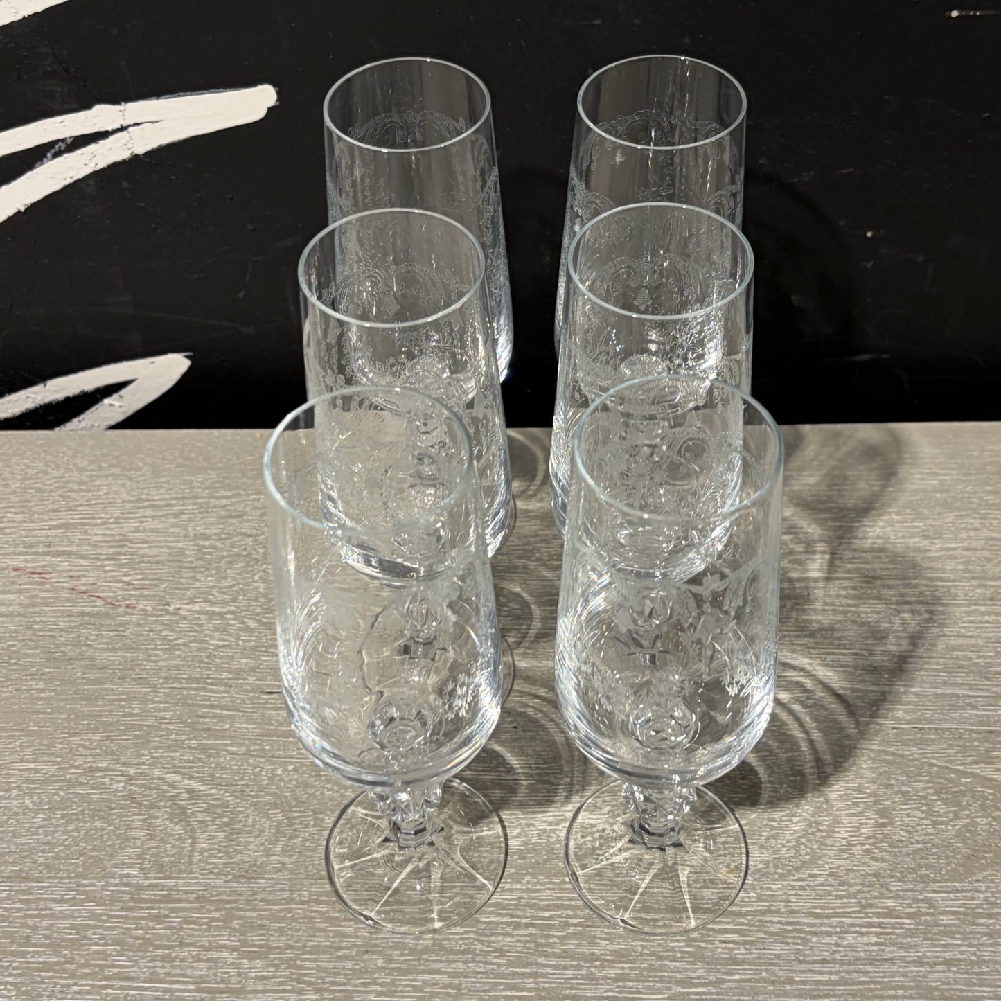 Set of 6 Bohemia Crystal Cascade Wine Glasses 5.5"H x 3"Dia
