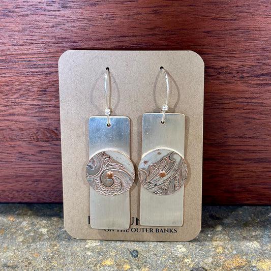 Silverplate over copper riveted rectangle earrings