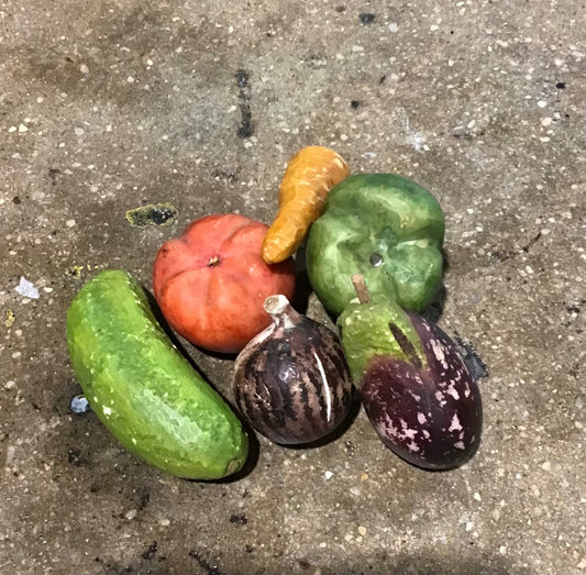 Alabaster Vegetables Grouping, Carrot,Pickle,Tomato,Pepper,Onion,eggplant
