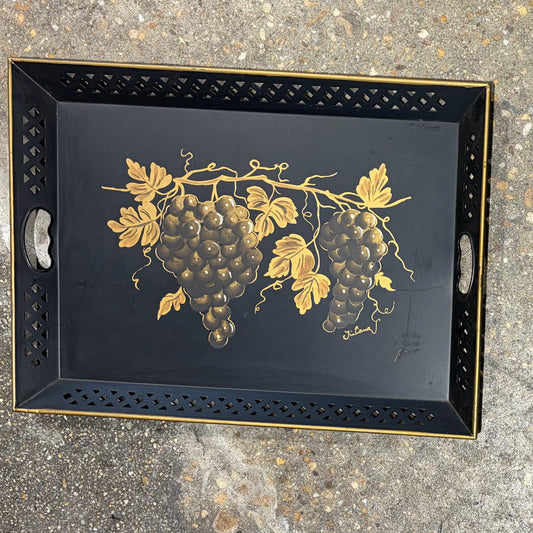 Vintage Nashco Tole Tray Hand Painted, 22.25"L x 16.25"W x 1.5"H