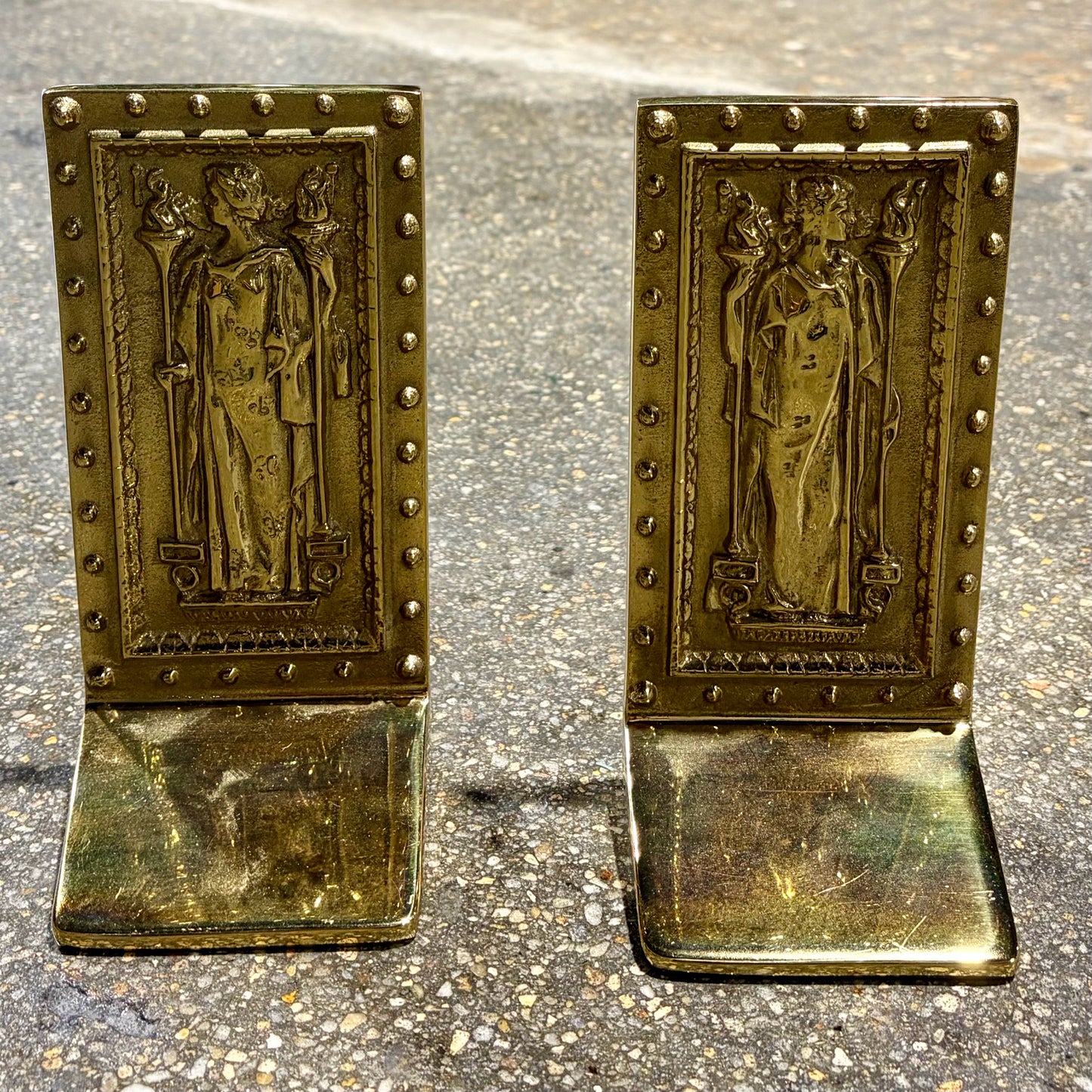 Vintage Brass "Doors of the Library of Congress" Bookends, 3.75"W x 3"D x 7.5"H