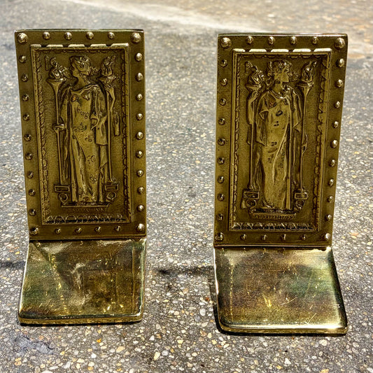Vintage Brass "Doors of the Library of Congress" Bookends, 3.75"W x 3"D x 7.5"H