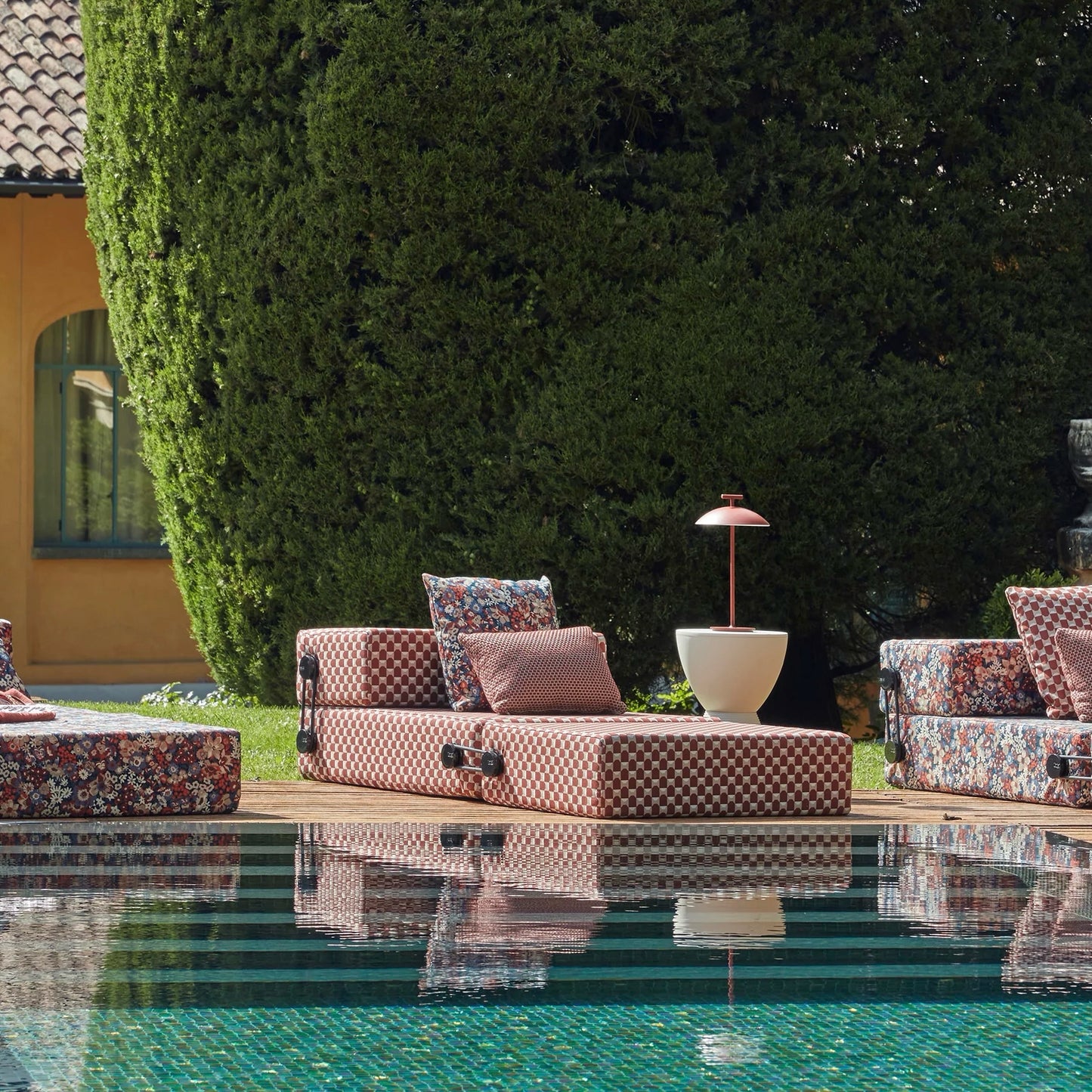 Kartell x Liberty Trix Outdoor Chaise Lounge, Obi Check Rust, Weather-Proof