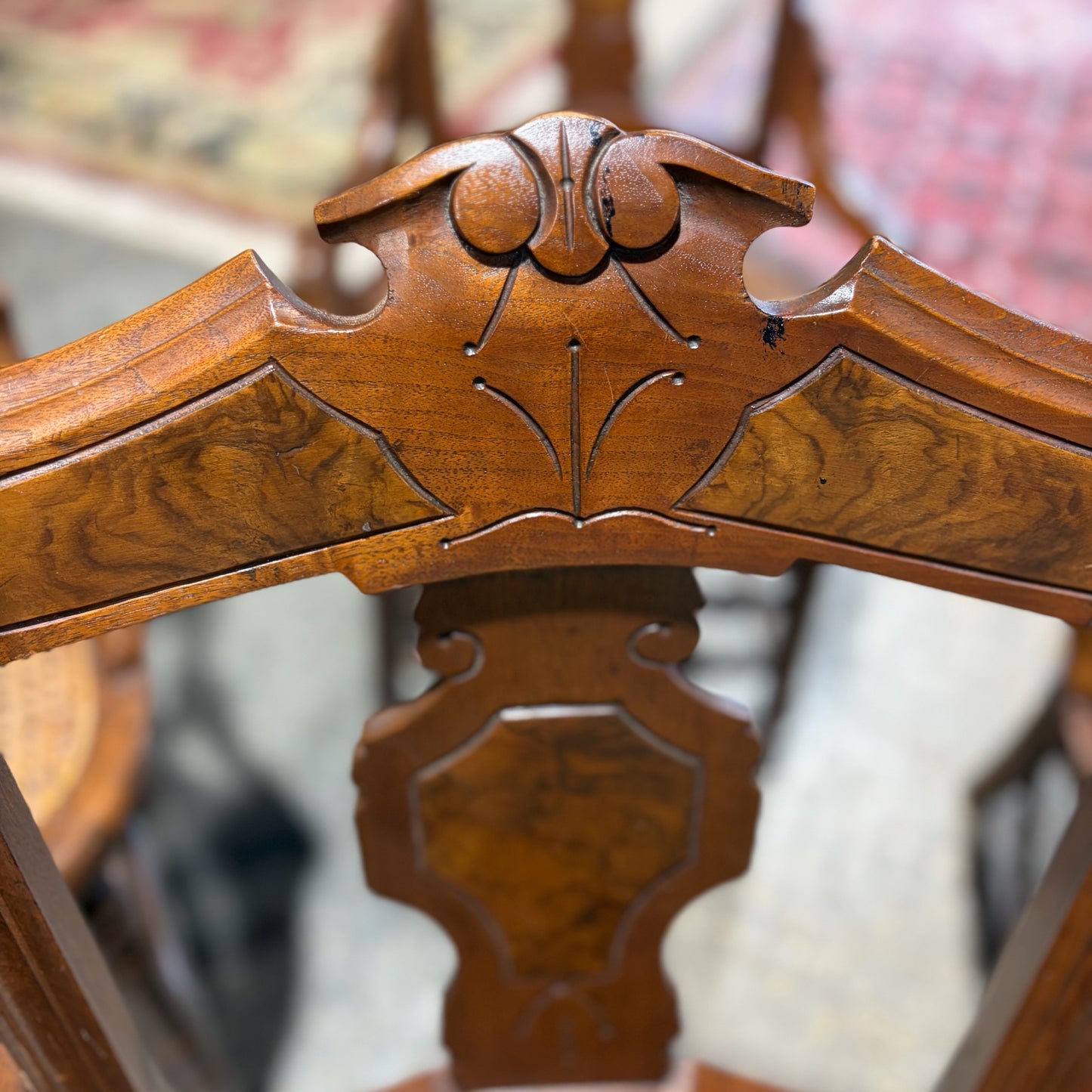 4 Victorian Cane Bottom Wooden Chairs, 33.5"H x 19"D x 17.5"W