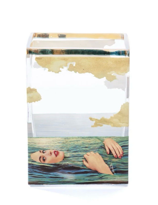 Toiletpaper Glass Vase, Sea Girl, small rectangle, 3.9"W x 3.1"D x 5.5"H