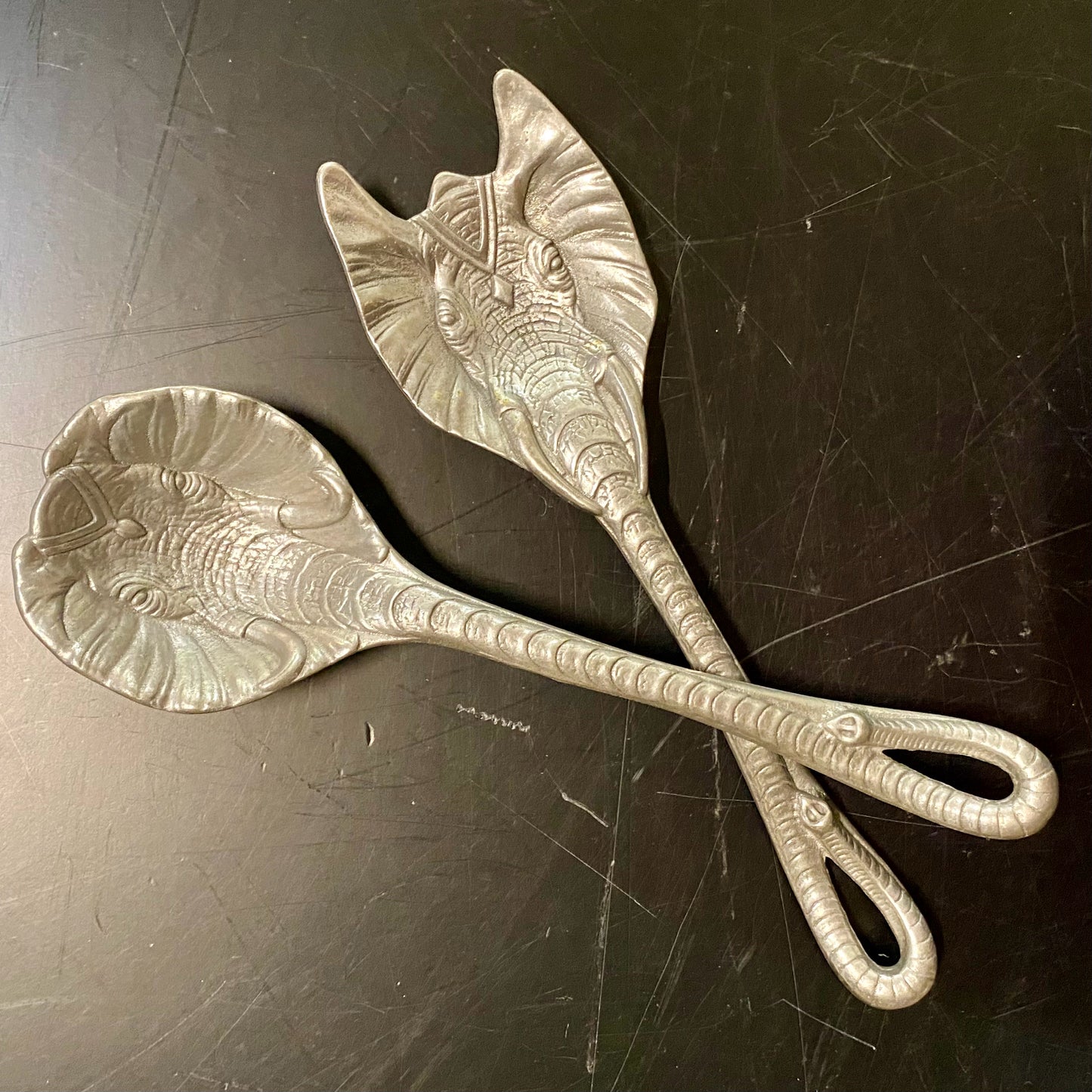 Arthur Court Safari Elephant Salad Utensils, 11"L x 3.25"W