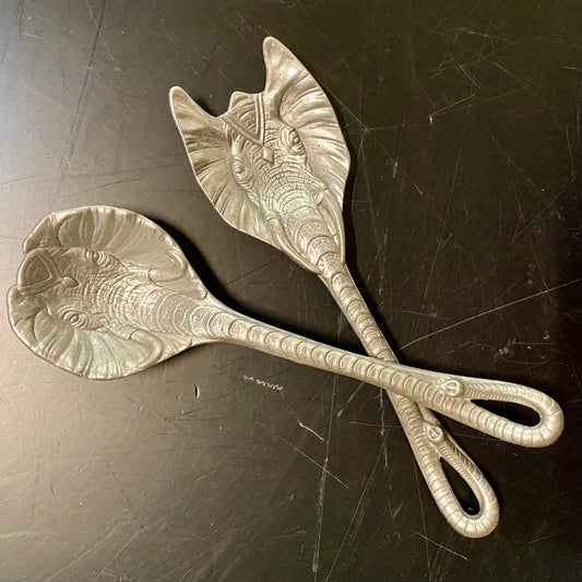 Arthur Court Safari Elephant Salad Utensils, 11"L x 3.25"W
