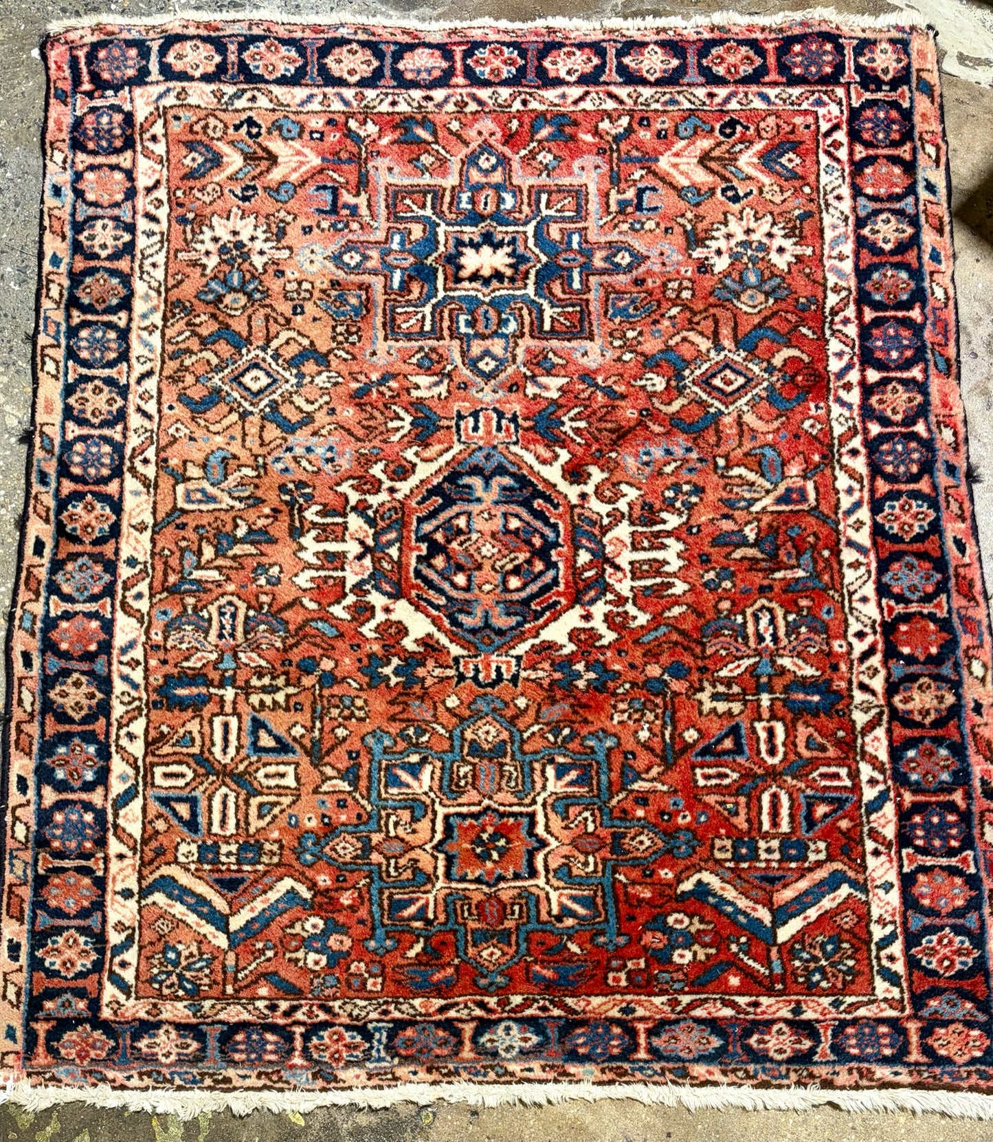 VTG Persian Heriz Rug, Hand Knotted,  4'W x 4'8"L (AS IS)
