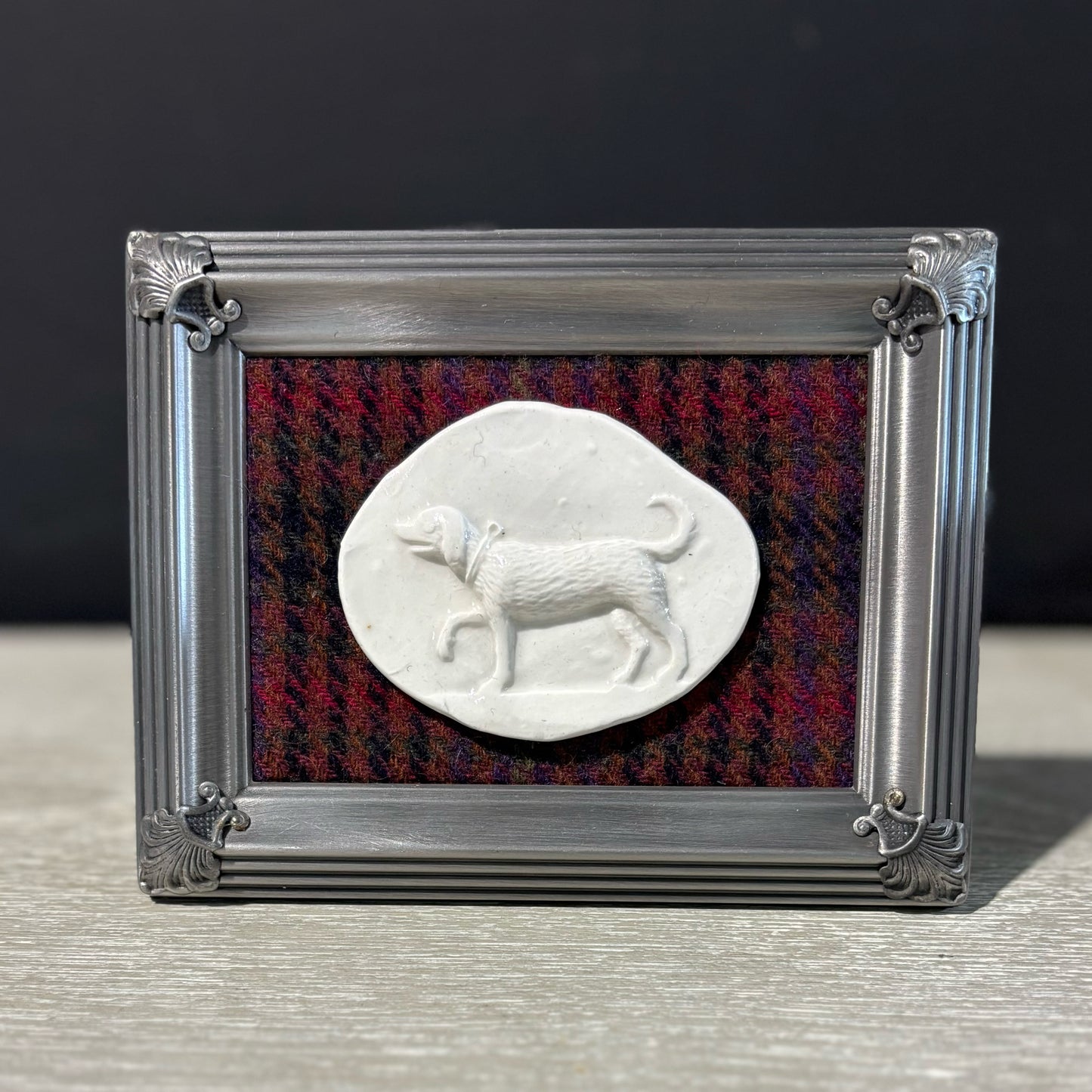 Dog Intaglio in Frame 5" L x 6" W x .5" H