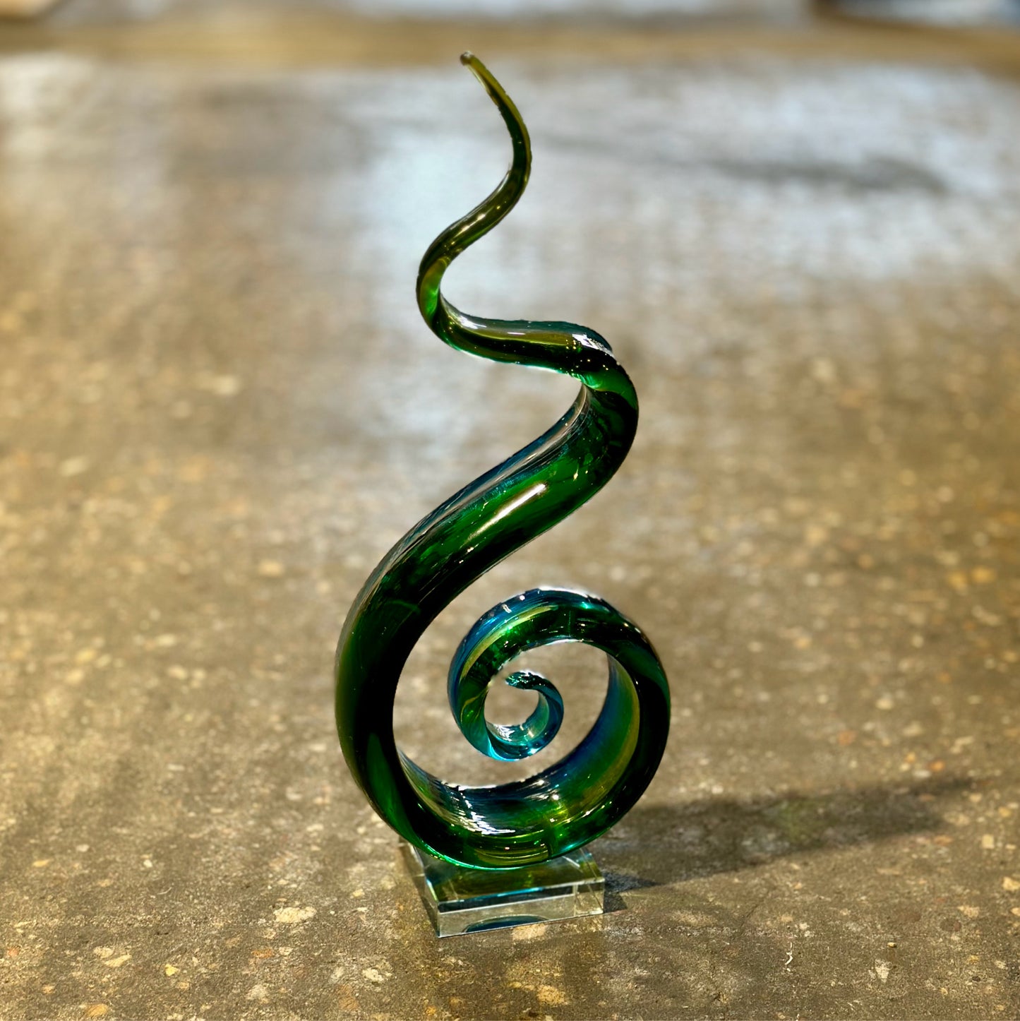 Art Glass Sculpture, Blue & Green, 15.75" H
