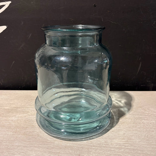 Blue Green Recylce Glass Vase 8" Diam x 10"H