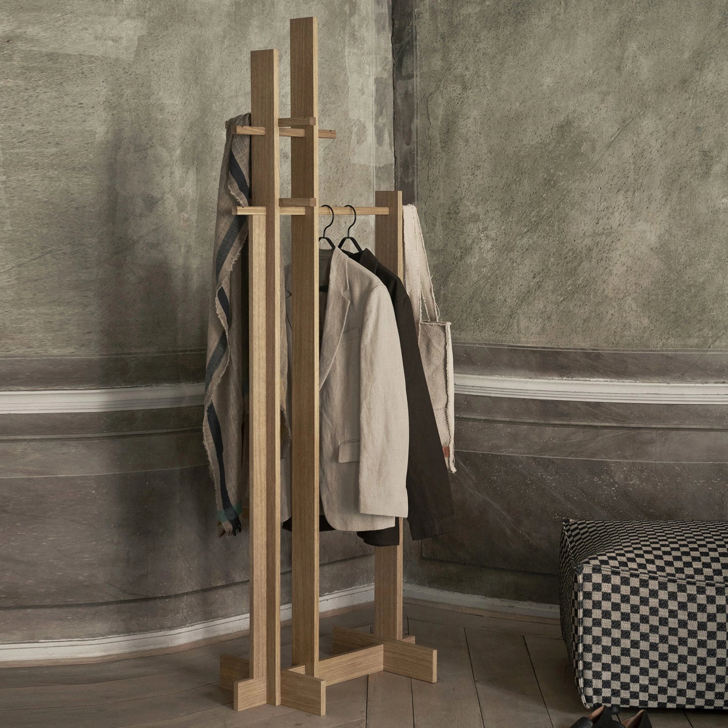 Ferm Living Bridge Clothes Stand, Oiled Oak, 27.2" W x 15.75" D x 72.1" H