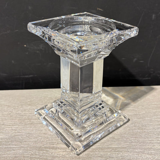 Set of 3 Sq. Crystal Pillar Candle Holders, 3.75"W x 3.75"D x 5.5"/7.25"/9.25"H