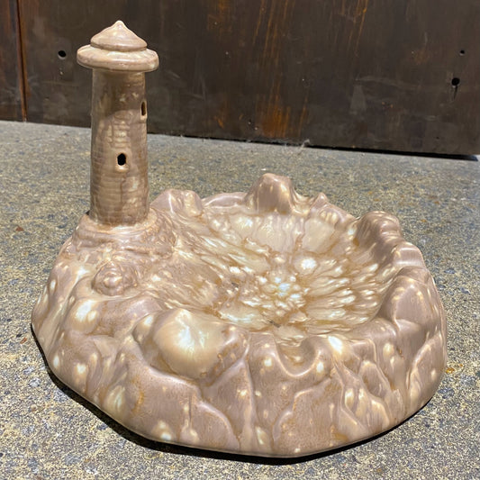 MCM Ceramic Lighthouse Ashtray, Sandy Brown, 9" W x 8.5" D x 6.5" H