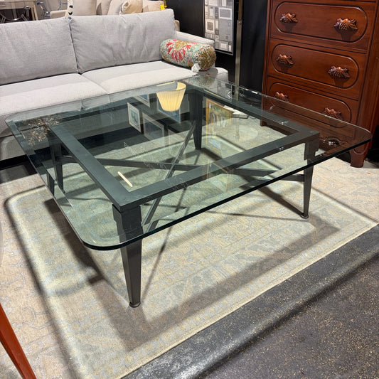 Modernist Heavy Square Glass Top Coffee Table, 54"W x 54"D x 19"H